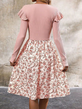 Ruffled Floral Long Sleeve Knee Length Dress OutfitFlow